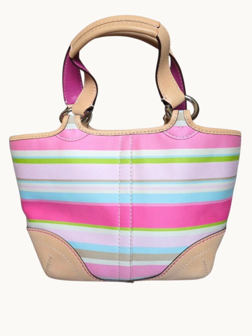 Coach Hampton Soho Stripe Tote 1888 Pink Multi Vachetta Leather Satchel Bag - Picture 9 of 16